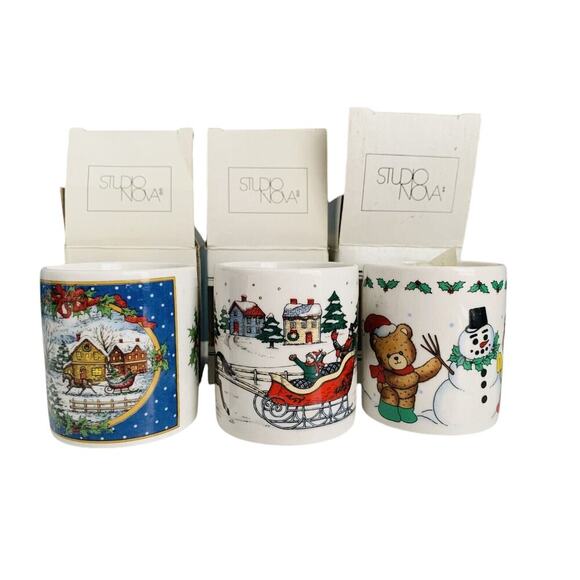 (3) Vintage Votives Studio Nova Candleholders Christmas Town Snowman New NIB - Picture 1 of 11